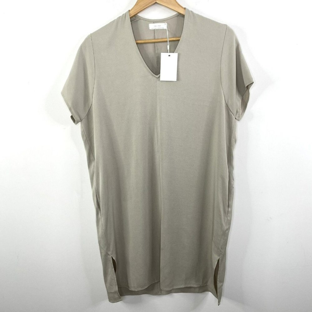 Oak + Fort Womens Small Short Sleeve T-Shirt Dress Pockets V-Neck Beige New NWT